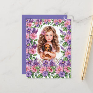 Kleine Meisje met Dachshund Puppy Briefkaart