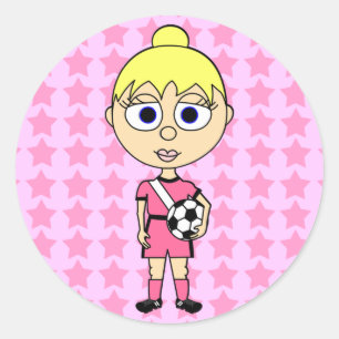 Kleine Meisje Voetbal Star Roze Blond Haar Ronde Sticker