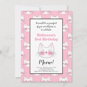 Kleine meisjes 3e verjaardag Roze keukenkatten Aankondiging