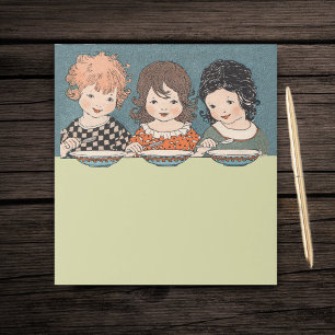  kleine meisjes die soep drie zussen eten notitieblok