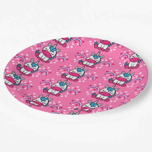 Kleine Meisjes Roze Regenboog Eenhoorn Papieren Bordje (Gekanteld)