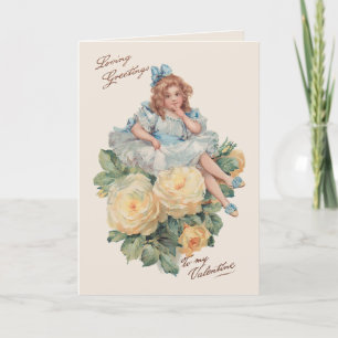 Kleine  meisjes, Rozen en groeten van Valentijnen Feestdagen Kaart