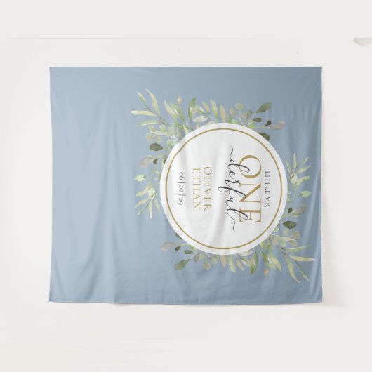 Kleine meneer ONEderful eerste verjaardag blauwe f Wandkleed (Voorkant (horizontaal))