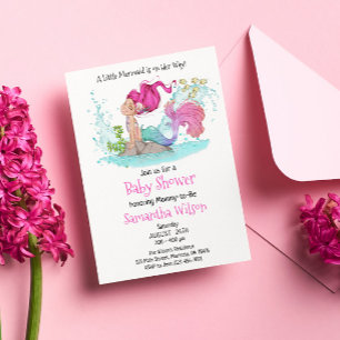 Kleine Mermaid Waterverf Baby shower Kaart