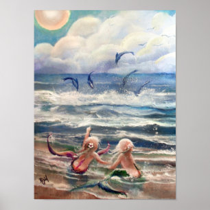 Kleine Mermaids- en Dolphins-Poster Poster