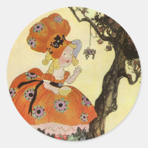 Kleine Mevrouw Muffet & Spin, Vintage Mother Goose Ronde Sticker