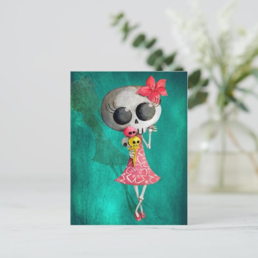 Kleine Miss Dood met Halloween Ice Cream Briefkaart (Staand voorkant)