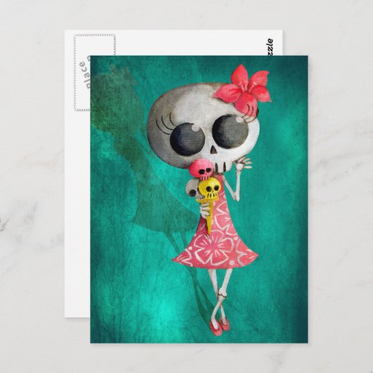 Kleine Miss Dood met Halloween Ice Cream Briefkaart (Voorkant / Achterkant)