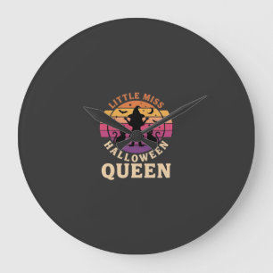 Kleine Miss Halloween Koningin Heks Kat Ontwerp_1 Grote Klok