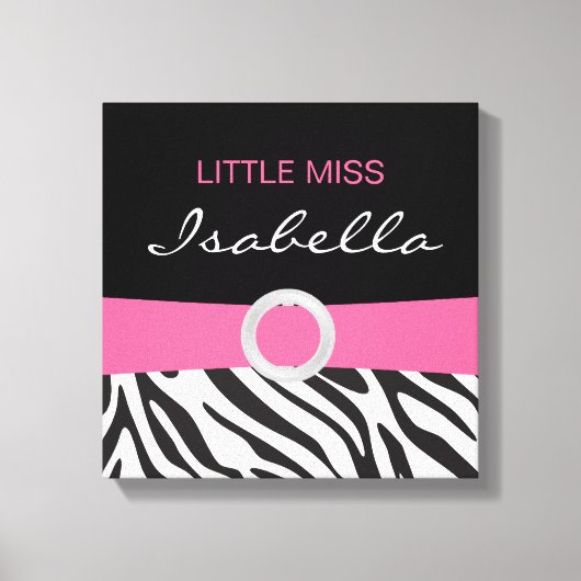 Kleine Miss Naam Canvas op Zebra Patroon Afdruk (Voorkant)