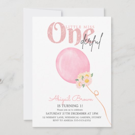 Kleine Miss Onederful 1e verjaardag uitnodiging (Voorkant)