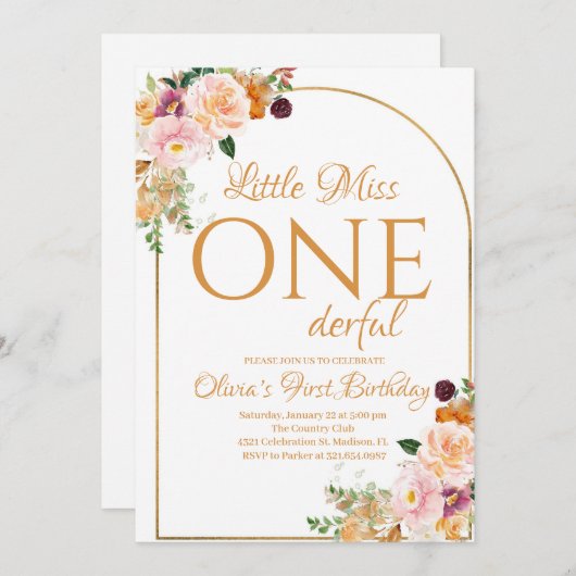 Kleine Miss Onederful Boho Bloemen Verjaardag Kaart (Voorkant / Achterkant)