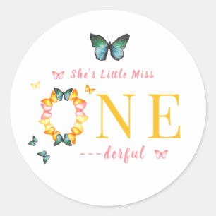 Kleine Miss Onederful Boho Butterfly 1e Verjaardag Ronde Sticker