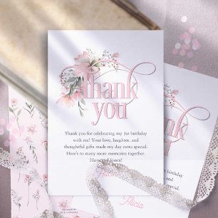 Kleine Miss Onederful Elegant Meisje 1e Verjaardag Bedankkaart