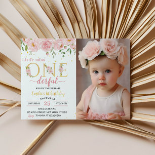 Kleine Miss Onederful Floral Verjaardag uitnodigin Kaart