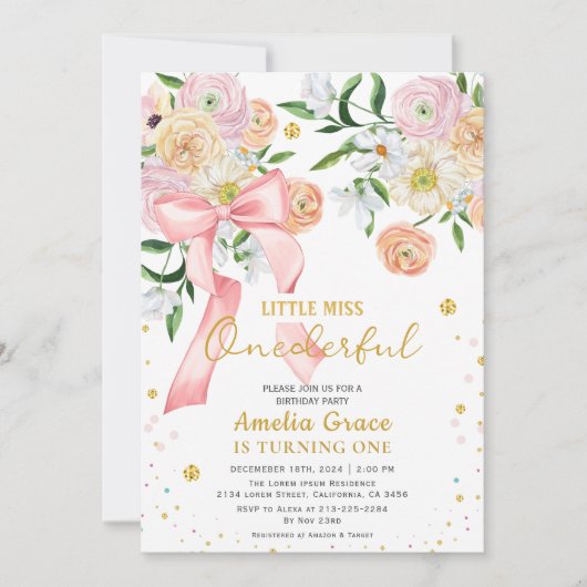 Kleine Miss Onederful Perzik Meisje 1e verjaardag Kaart (Voorkant)