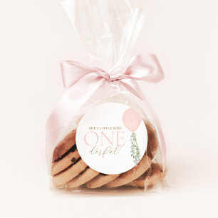 Kleine Miss Onederful roze ballon verjaardag Ronde Sticker