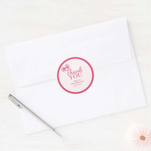 Kleine Miss Onederful Roze boog Eerste Verjaardag Ronde Sticker (Envelop)