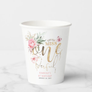 Kleine Miss Onederful Schattigee Bloemen 1e Verjaa Papieren Bekers