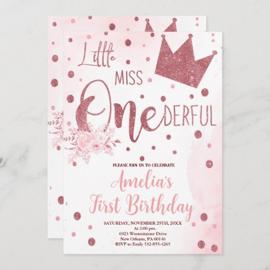 Kleine Miss Onederful Verjaardag, 1e Verjaardag Kaart (Voorkant / Achterkant)