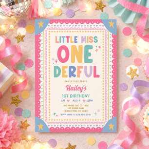 Kleine Miss Onederful Whimsical Meisje 1e Verjaard Kaart