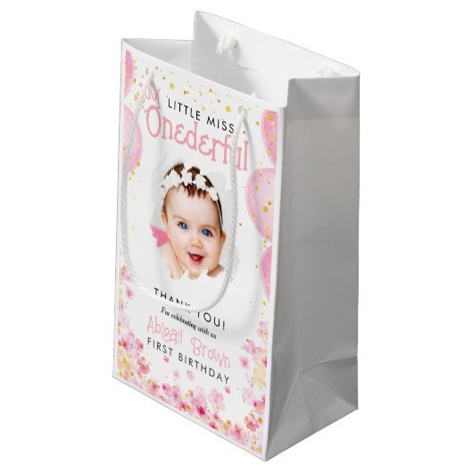 Kleine miss prachtige 1e verjaardag roze feest klein cadeauzakje (Achterkant Gekanteld)