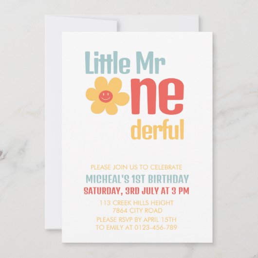 Kleine Mister Onederful Retro Groovy Eerste Kaart (Voorkant)