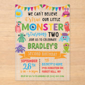 Kleine Monster 2e verjaardag Acryl Uitnodigingen (Voorkant)