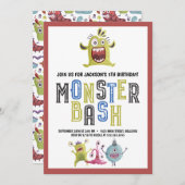 Kleine Monster Bash Verjaardag Kaart (Voorkant / Achterkant)