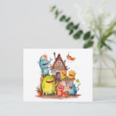Kleine Monster bauen ein Haus. Einweihungsparty. Briefkaart (Staand voorkant)