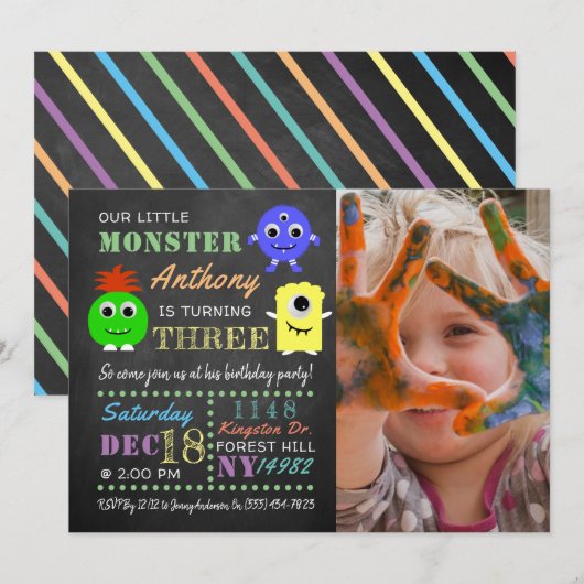 Kleine Monster Chalkboard Elke leeftijd foto Kaart (Voorkant / Achterkant)