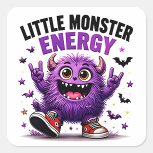 Kleine Monster Energie Grappige Paarse Halloween Vierkante Sticker