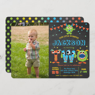 Kleine Monster-krijtbordjongen 2e verjaardag foto Kaart
