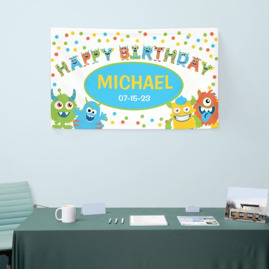 Kleine monster thema verjaardagsfeest spandoek (Beurs)