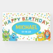 Kleine monster thema verjaardagsfeest spandoek (Horizontaal)