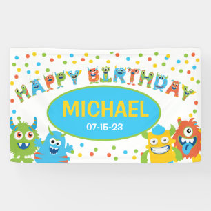 Kleine monster thema verjaardagsfeest spandoek