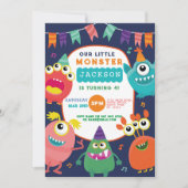 Kleine Monster Verjaardag Leuk Meisje Jongens Invi Kaart (Voorkant)