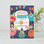 Kleine Monster Verjaardag Leuk Meisje Jongens Invi Kaart (Staand voorkant)