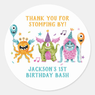 Kleine Monster Verjaardagsfeestje Dank je Ronde Sticker