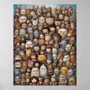 Kleine monsters poseren voor een groepsfoto poster