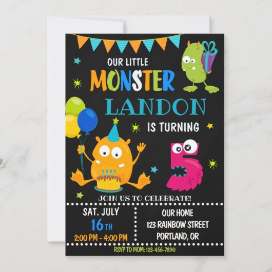 Kleine monsterverjaardagsuitnodiging voor jongen kaart (Voorkant)