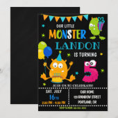 Kleine monsterverjaardagsuitnodiging voor jongen kaart (Voorkant / Achterkant)