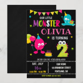 Kleine monsterverjaardagsuitnodiging voor meisje kaart (Voorkant / Achterkant)