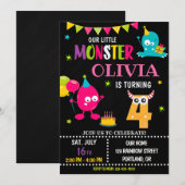 Kleine monsterverjaardagsuitnodiging voor meisje kaart (Voorkant / Achterkant)