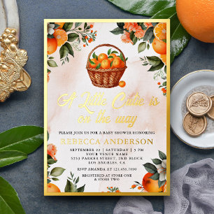 Kleine Moppie Citrus Sinaasappel Mandje Baby Showe Folie Uitnodiging