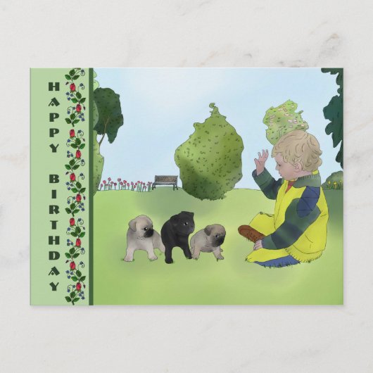 Kleine Möpse Briefkaart (Voorkant)