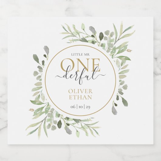 Kleine Mr. Miss ONEderful Baby First Birthday Sparkling Wijnetiket (Enkel label)