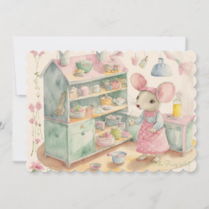 Kleine muis in de keuken. feestdagenkaart