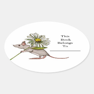 Kleine Muis Met Grote Daisy Flower: Boek Bord Ovale Sticker