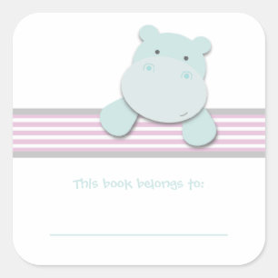 Kleine nijlpaard {roze} Boekplaten Vierkante Sticker